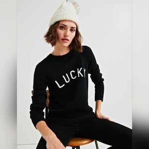 Lucky Brand Black "Lucky" Varsity Pullover Sweater
